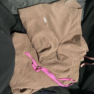 Figs Taupe Scrub Set with Pink Drawstrings